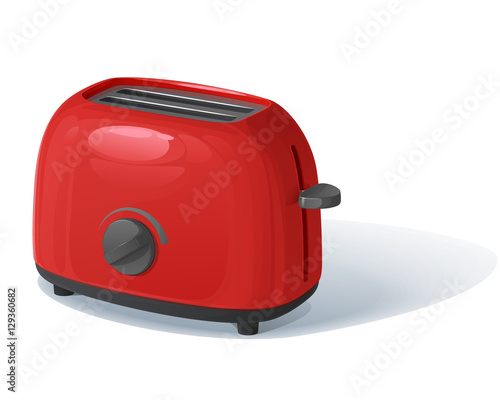 красный векторный тостер с регулятором нагрева, изолированный на белом фоне, с тенью