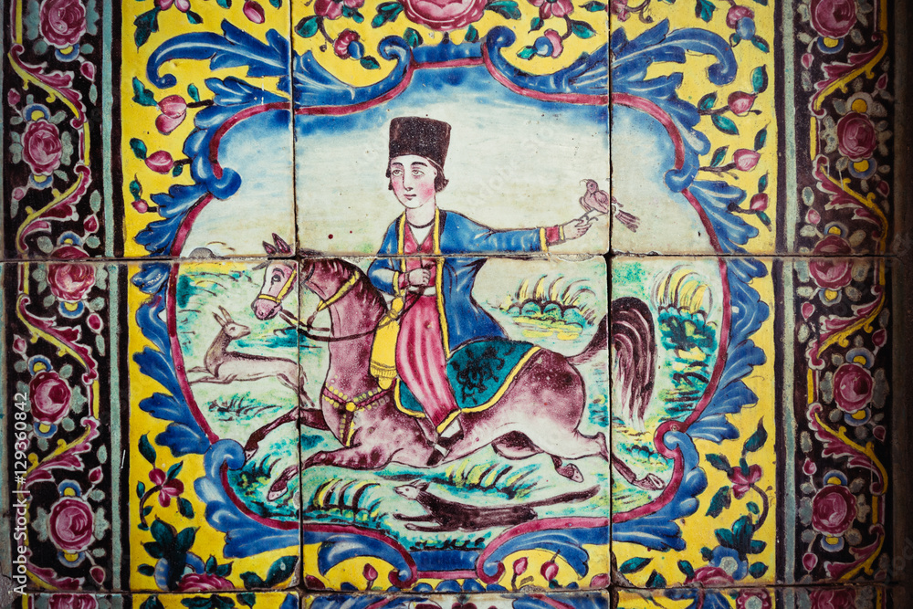 Traditional tiles on the wall in Tehran, capital of Iran