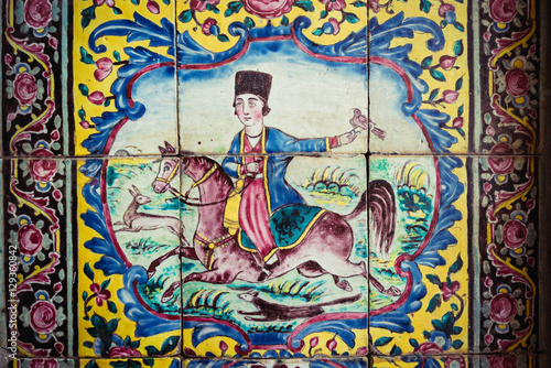 Traditional tiles on the wall in Tehran, capital of Iran