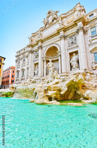 View of the Trevi Fountain in Rome, Italy. 