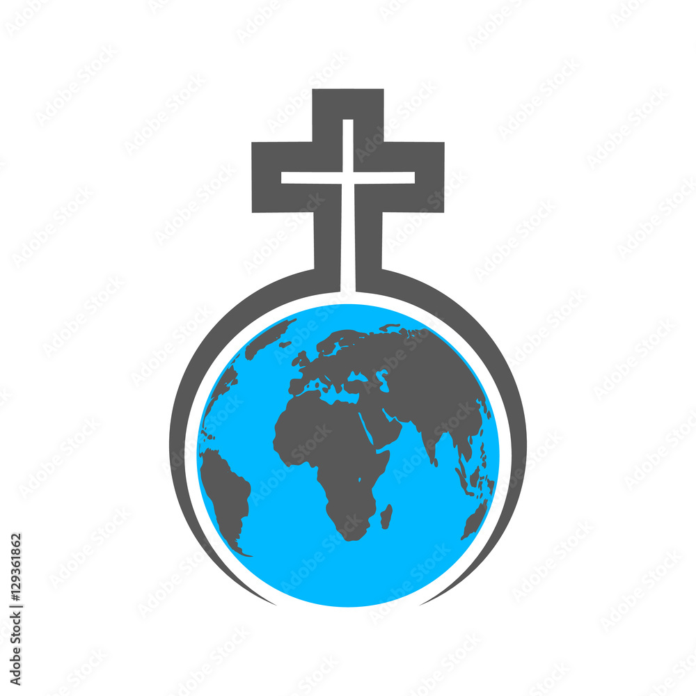 Fototapeta premium Christian Cross with Globe Earth. Vector illustration