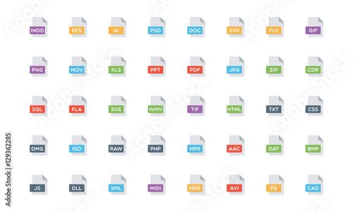 File type flat style icon set