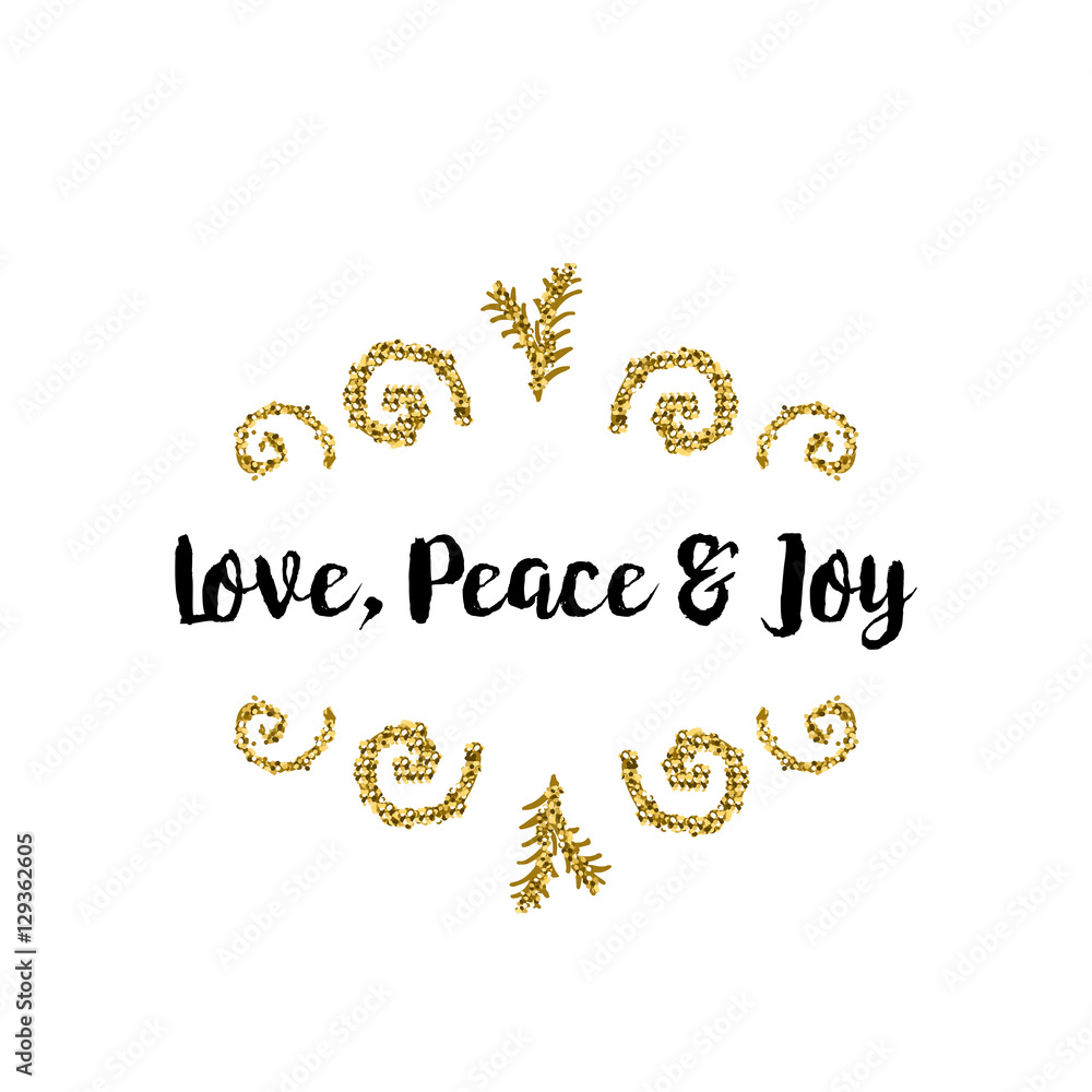 Christmas card on white background with golden elements and text Christmas card on white background with golden elements and text