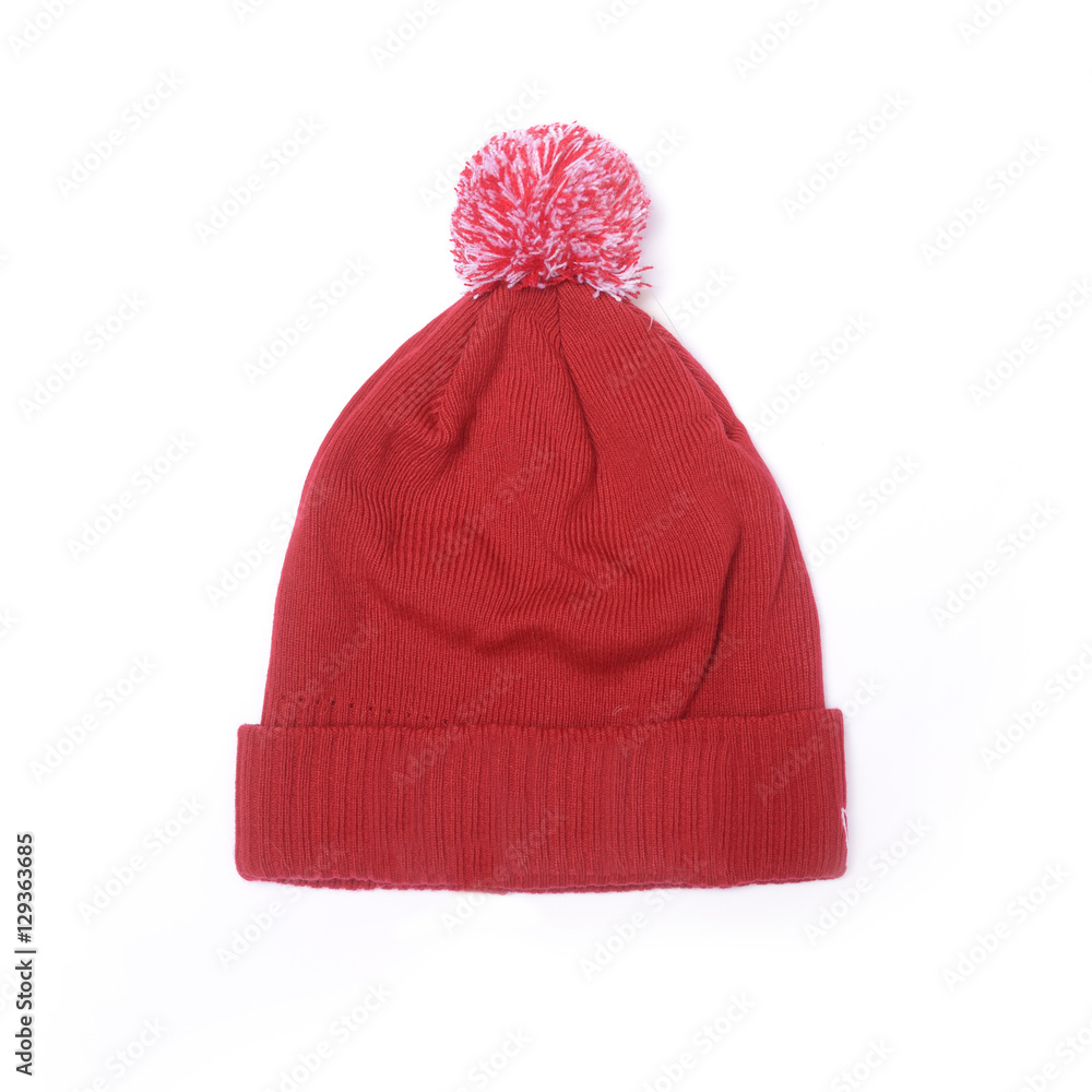 red hat with pompom isolated on white StockFoto Adobe Stock