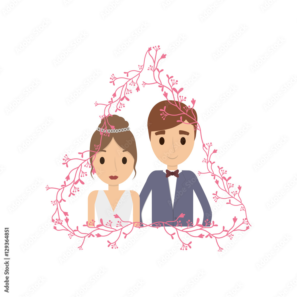 Couple of newlyweds frame decorative vector illustration design Couple of newlyweds frame decorative vector illustration design