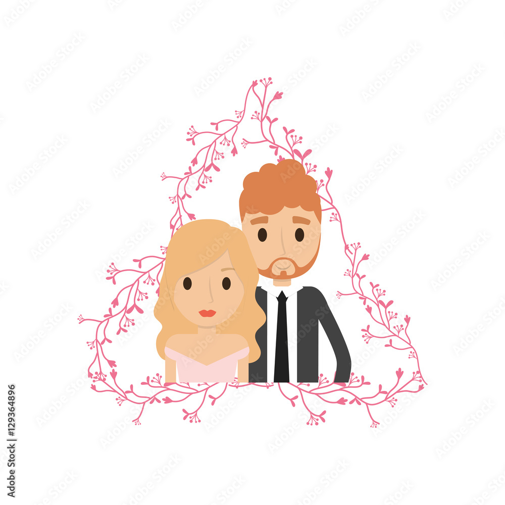Couple of newlyweds frame decorative vector illustration design Couple of newlyweds frame decorative vector illustration design