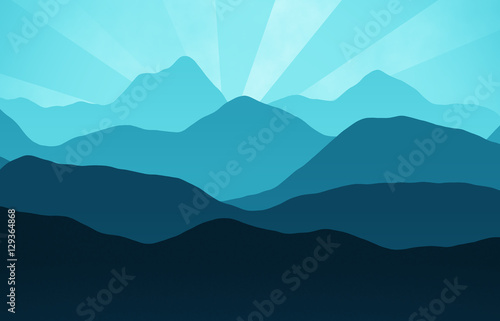 blauer grafischer sonnenuntergang mit bergen blue graphical suns