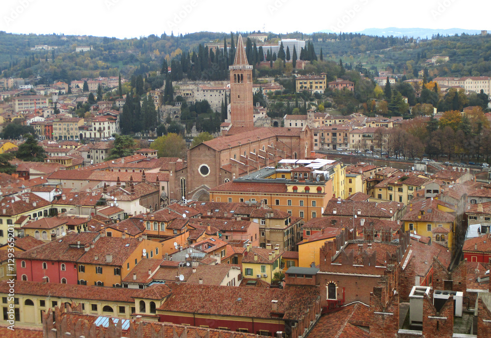 Stunning Rooftop View of Verona Old Town, Northern Italy 