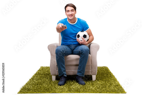 Man watching football isolated on white