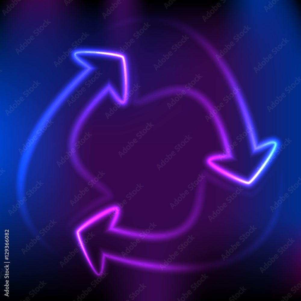 neon glow arrow cycle dark blue background neon glow arrow cycle dark blue background