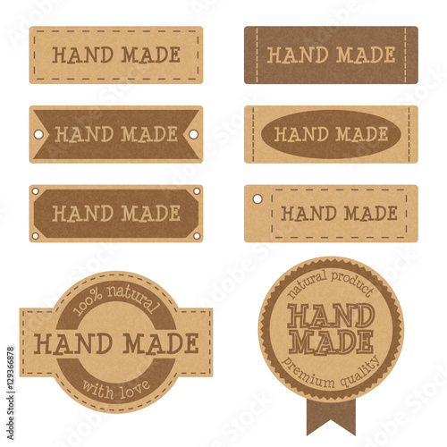 Set of vintage cardboard badges, tags and labels for hand made products