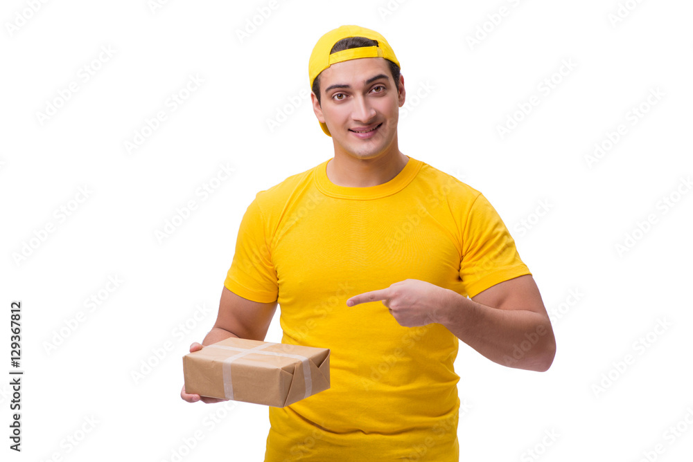 Man delivering christmas present isolated on white Man delivering christmas present isolated on white