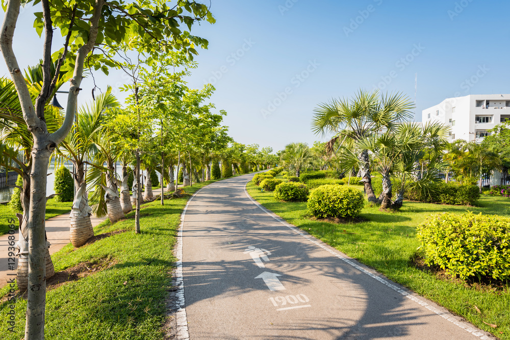 Green landscape at nature green park with jogging track