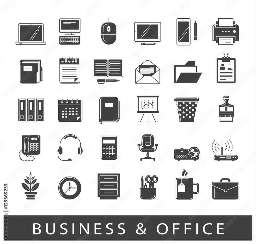Set of business and office icons. Collection of premium quality web icons. Vector illustration.
