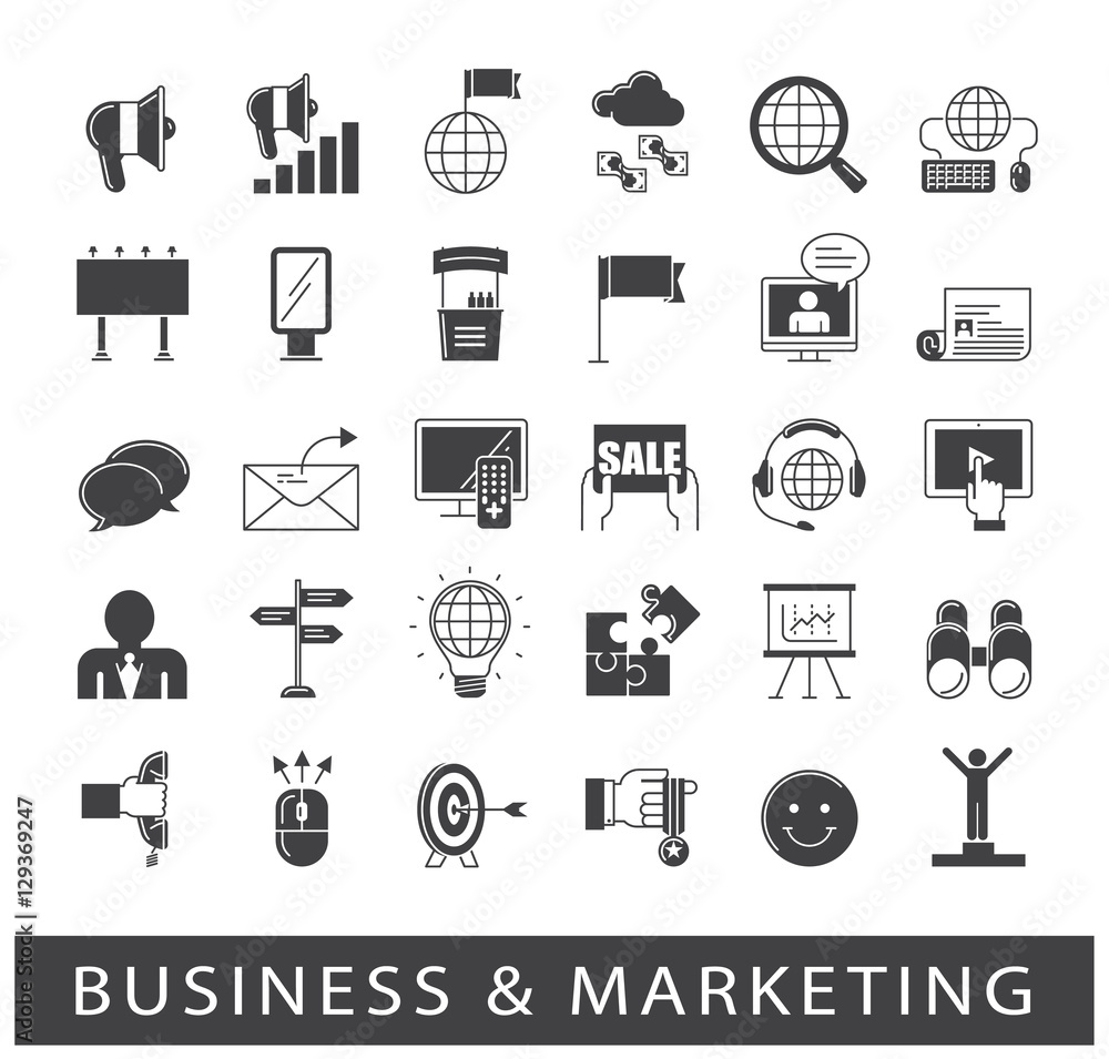 Set of business and marketing icons. Collection of premium quality icons for advertising and communication. Vector illustration. Set of business and marketing icons. Collection of premium quality icons for advertising and communication. Vector illustration.