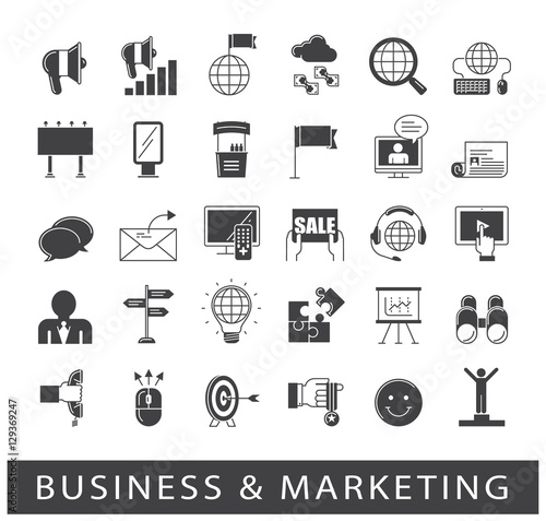 Set of business and marketing icons. Collection of premium quality icons for advertising and communication. Vector illustration.