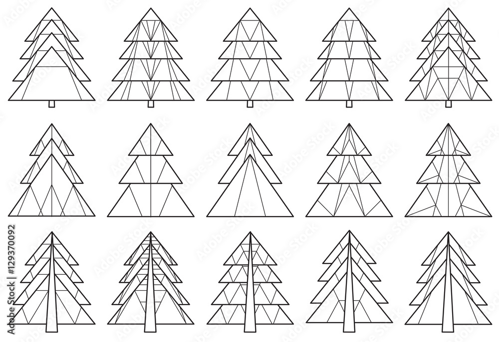 Vector set of origami Christmas tree silhouettes Vector set of origami Christmas tree silhouettes