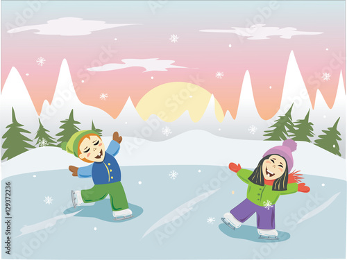 Children on a skating rink