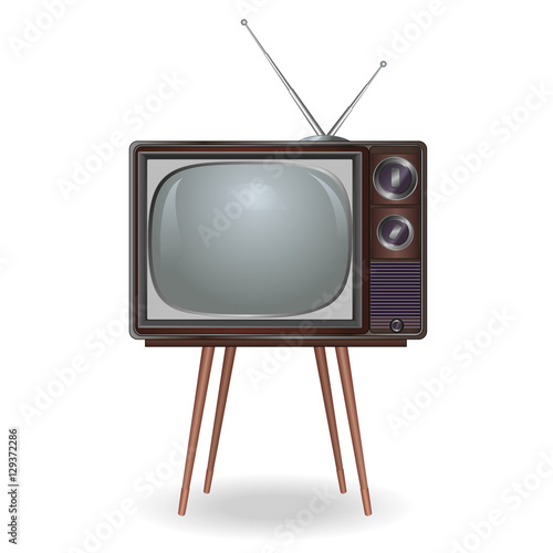 Realistic vintage TV isolated on white background, retro.