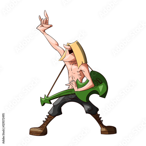Colorful vector illustration of a heavy metal musician, guitarist