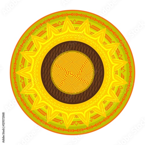 golden sunflower with circular patterns