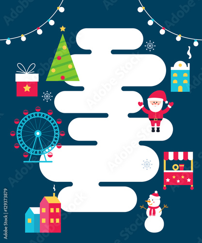 Winter Holidays Town Poster. Santa, Food Stalls and Christmas Tree.