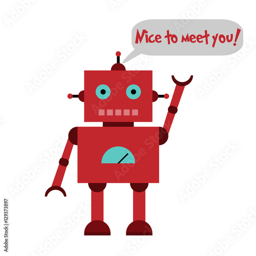 Vector illustration of a toy Robot with text Nice to meet you!