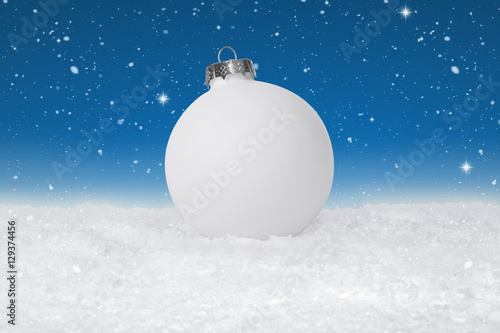 Plain White Christmas Bauble on a fake snow background