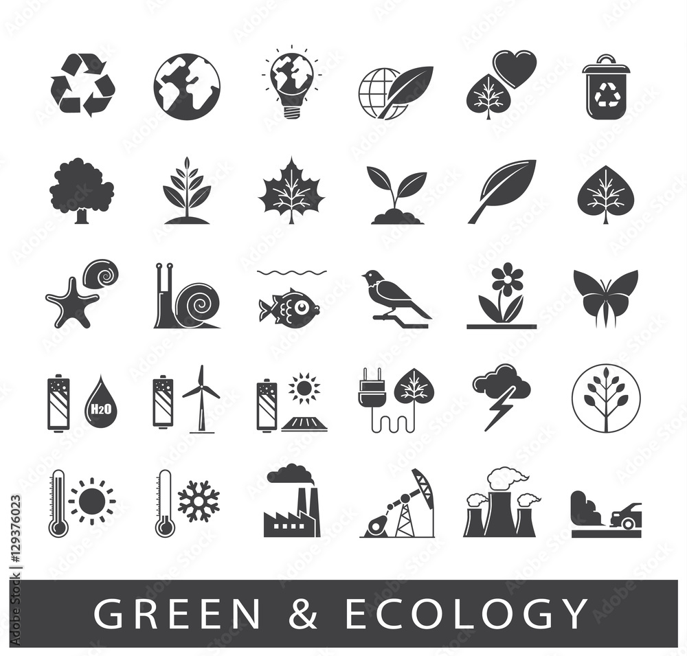 Set of ecology icons. Bio alternative for pollution, prevention of global warming. Green power, nature, preservation, care, social consciousness. Vector illustration. Set of ecology icons. Bio alternative for pollution, prevention of global warming. Green power, nature, preservation, care, social consciousness. Vector illustration.