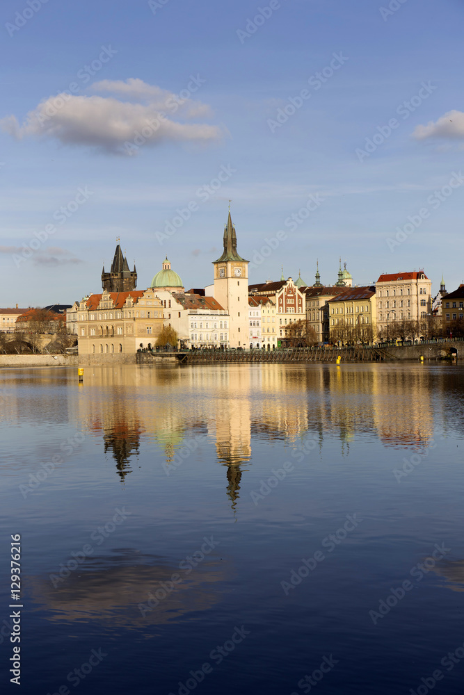 Winter Old Town of Prague above River Vltava, Czech Republic 