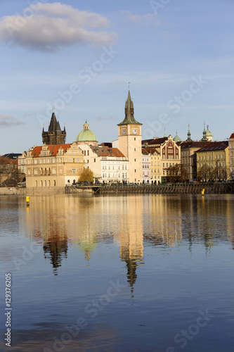 Winter Old Town of Prague above River Vltava  Czech Republic 