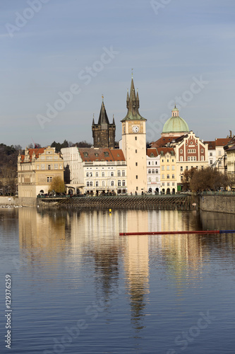 Winter Old Town of Prague above River Vltava  Czech Republic 