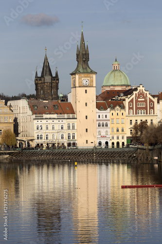 Winter Old Town of Prague above River Vltava, Czech Republic 