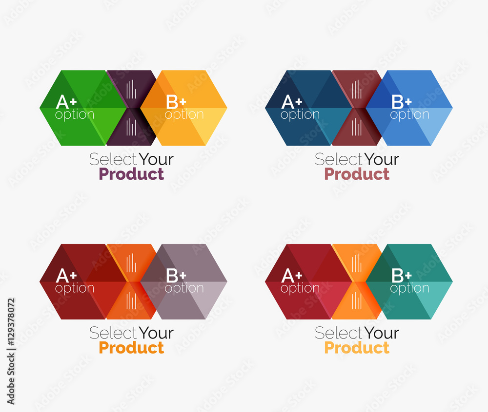 Set of business hexagon layouts with text and options Set of business hexagon layouts with text and options