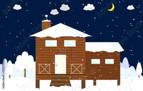山小屋　雪
