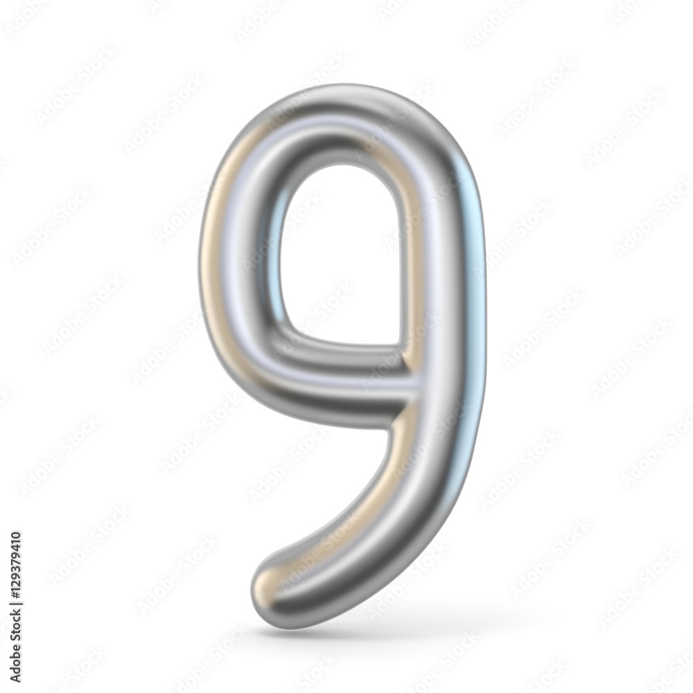 Metal silver font. Number NINE 9 3D Metal silver font. Number NINE 9 3D