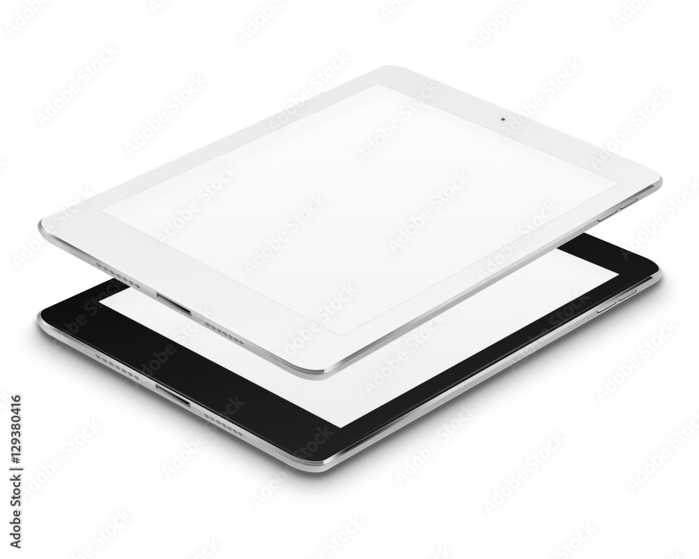 Realistic tablet computers with blank screens isolated on white background. 3D illustration. Realistic tablet computers with blank screens isolated on white background. 3D illustration.