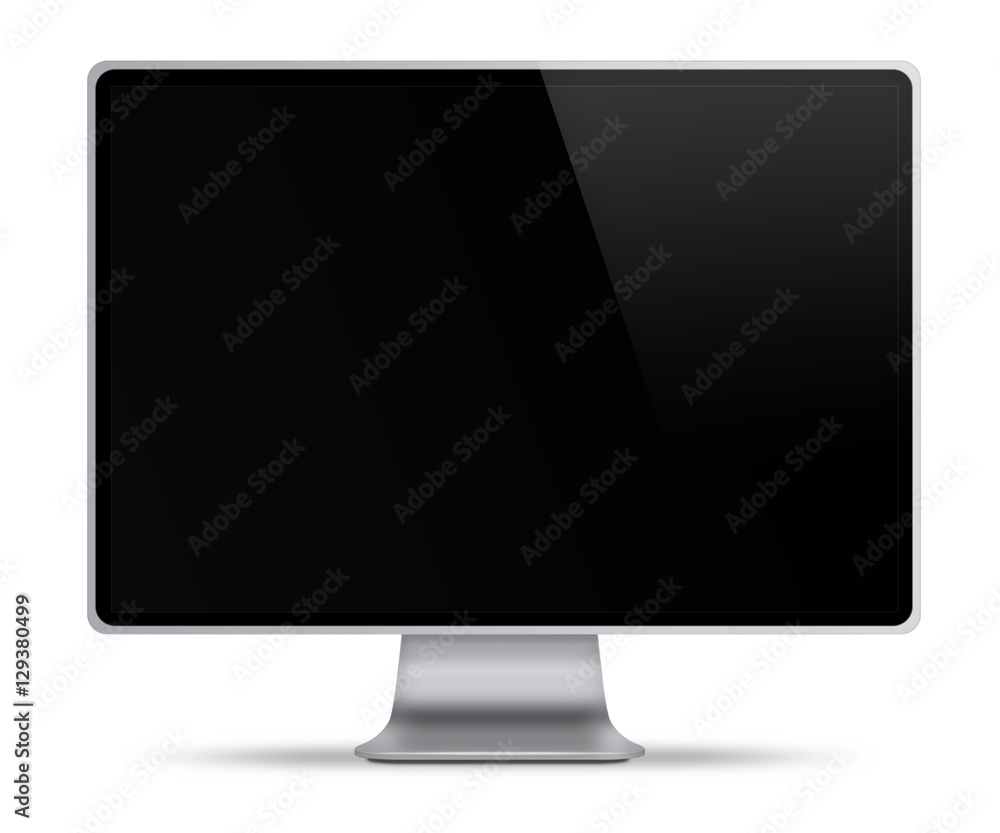 Computer display with empty black screen. Front view. Isolated on white background. 3D illustration. Computer display with empty black screen. Front view. Isolated on white background. 3D illustration.
