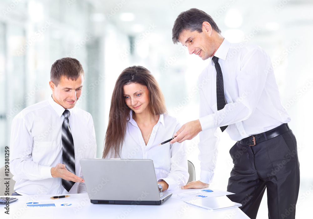 business, technology and office concept - smiling female boss talking to business team business, technology and office concept - smiling female boss talking to business team