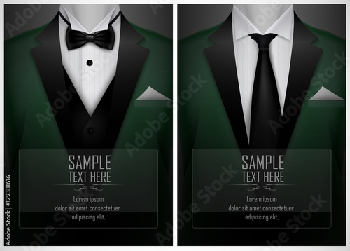 Set of business card templates with suit and tuxedo and place for text for you