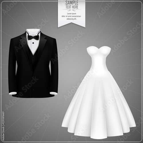 Black tuxedo and white bridal gown