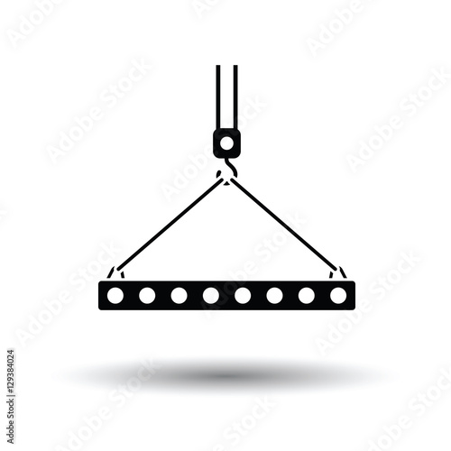 Icon of slab hanged on crane hook by rope slings