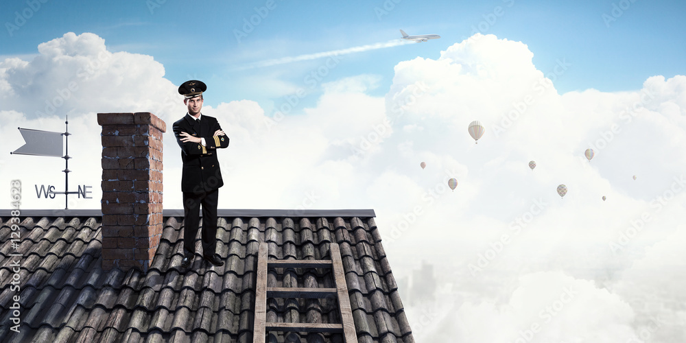 Handsome pilot on top . Mixed media Handsome pilot on top . Mixed media