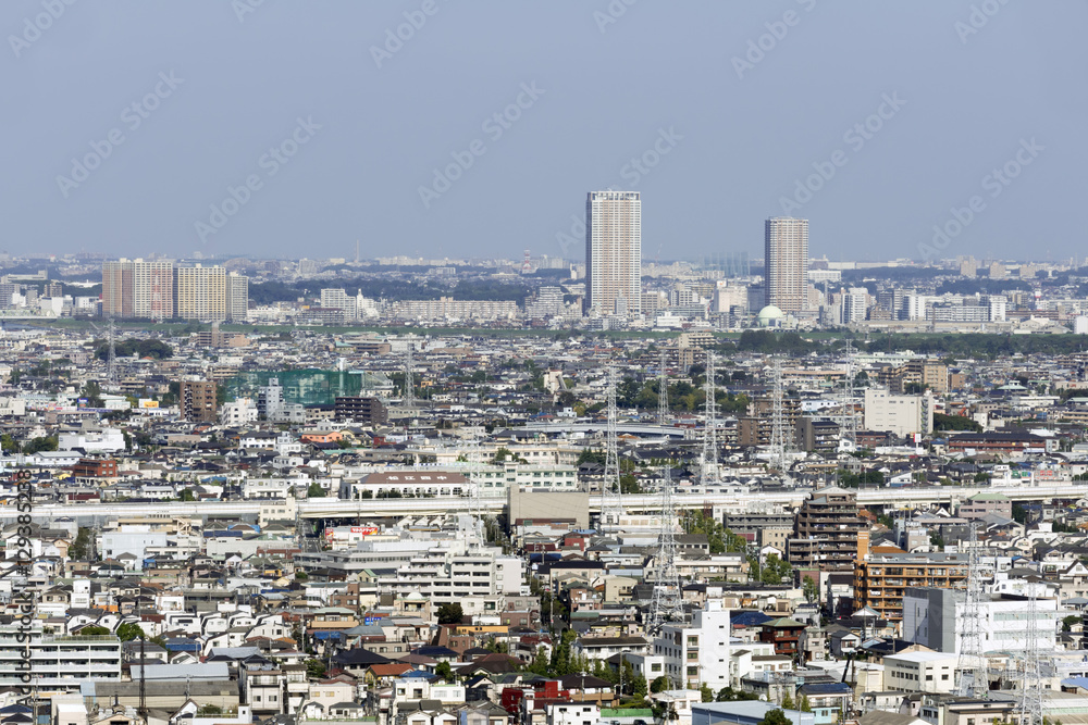 東京の街並　俯瞰から　マンション　戸建て混在　江戸川区　松戸方面　首都高