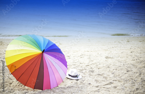 Beach umbrella on a sunny day  sea in background