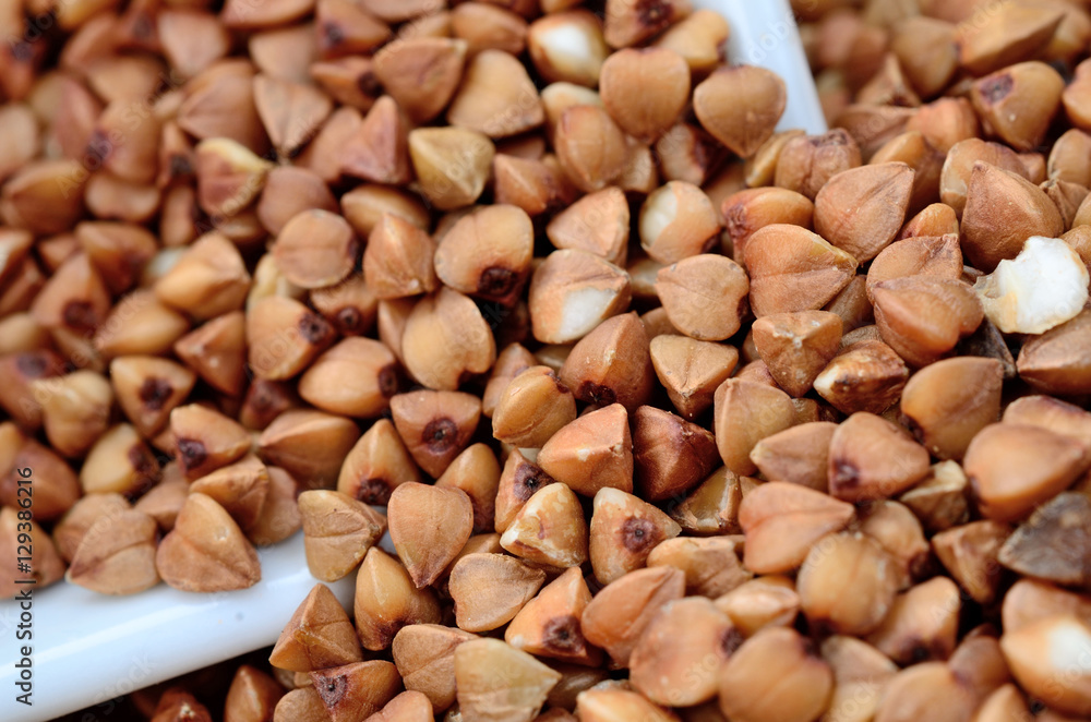 brown buckwheat on table brown buckwheat on table