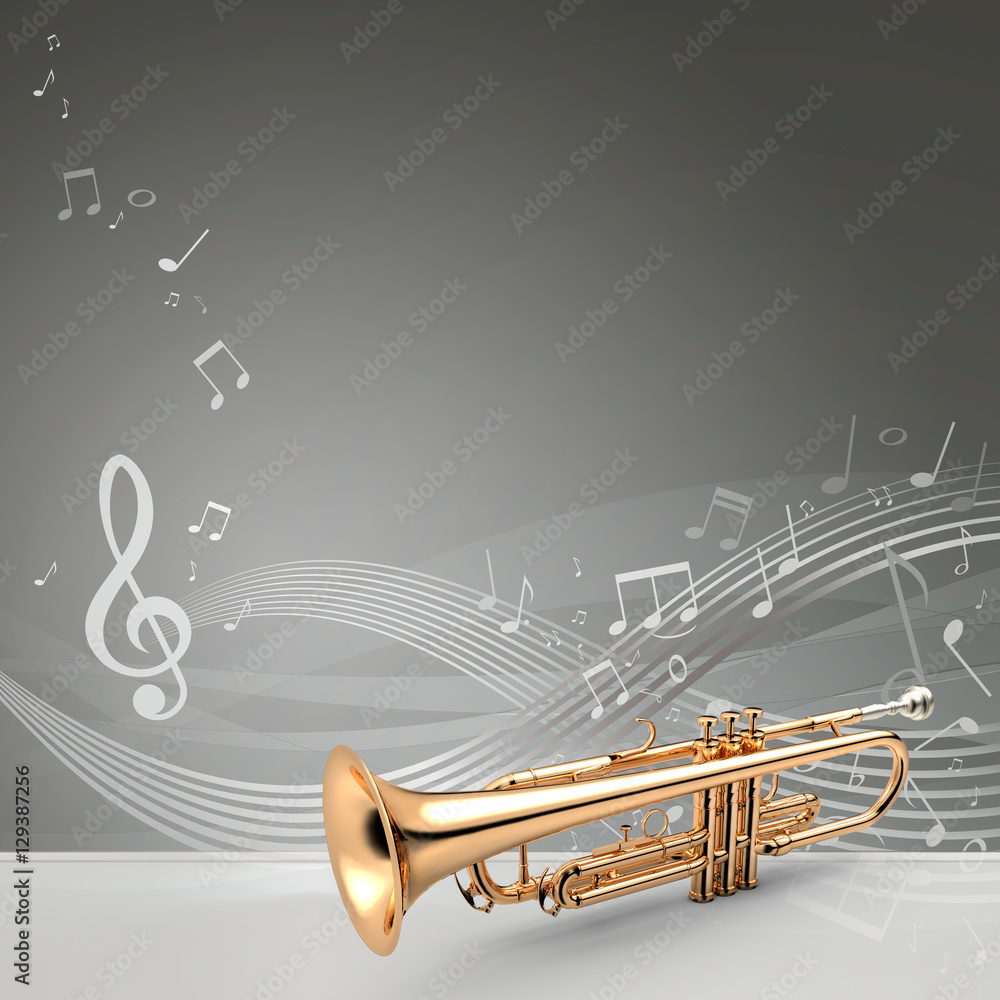 Obraz premium Trumpet with music notes
