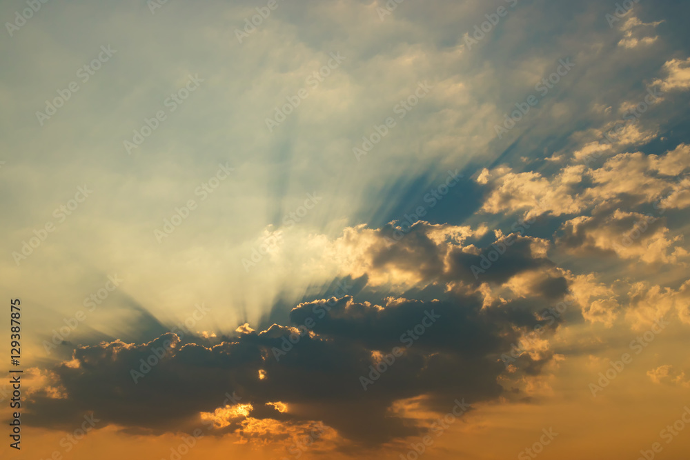 Beautiful sky with clouds and sun rays at sunset Beautiful sky with clouds and sun rays at sunset