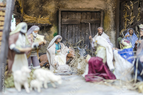 Christmas Nativity scene, figurines from Naples, Italy