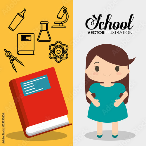 cartoon school pupil gril red book flyier vector illustration eps 10